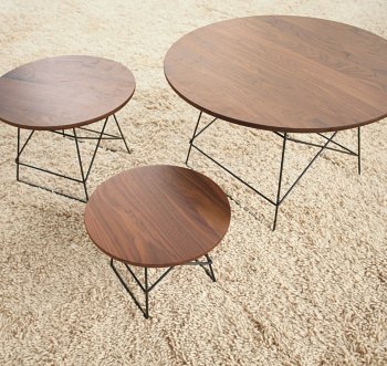 Walnut Finish Modern 3Pc Coffee Table Set w/Metal Legs [INCT-Grid-Walnut]