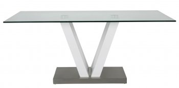 Key Dining Table in White Gloss w/Glass Top by Whiteline Imports [WLDS-Key-White]