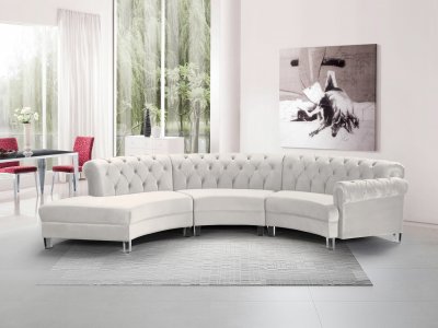 Anabella Sectional Sofa 697 3Pc Cream Velvet Fabric by Meridian