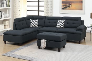 F6588 Sectional Sofa w/Ottoman in Black Fabric by Poundex [PXSS-F6588]