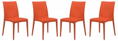 Weave Set of 4 Indoor/Outdoor Chairs MC19OR- Orange - LeisureMod