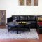 Black Bonded Leather Modern Sectional Sofa w/Wood Base & Legs