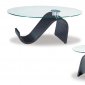 Black Base Contemporary Artistic Coffee Table W/Clear Glass Top