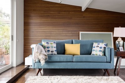 Genna Sofa SM8820 in Sky Blue Linen-Like Fabric