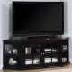 Espresso Finish Modern Corner TV Stand w/2 Glass Doors & Shelves