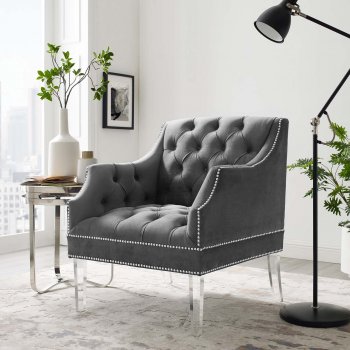 Proverbial Accent Chair in Gray Velvet by Modway [MWAC-3413 Proverbial Gray]