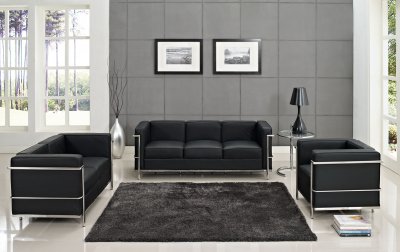 Charles Petite Leather Sofa in Black by Modway w/Options