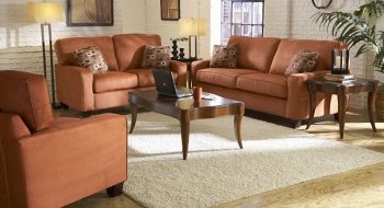 Coral Red Microfiber Contemporary Sofa w/Block Wooden Legs [HES-9837RD-Newbury]