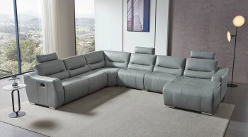 2144 Sectional Sofa in Gray Leather by ESF w/Recliner [EFSS-2144 Gray]