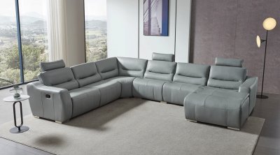 2144 Sectional Sofa in Gray Leather by ESF w/Recliner