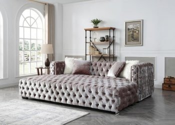 MS1826 Sofa & Ottoman Set in Silver Velvet by VImports [VIS-MS1826 Silver]