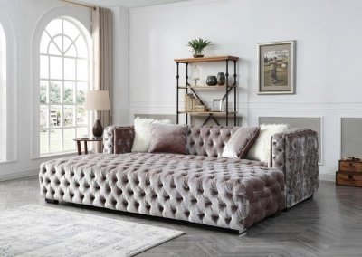 MS1826 Sofa & Ottoman Set in Silver Velvet by VImports