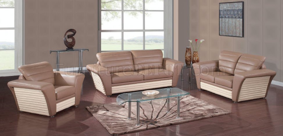 A163 Sofa Set in Chocolate Beige Leather by Global