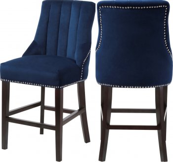 Oxford Counter Stool 722 Set of 2 Navy Velvet Fabric - Meridian [MRDC-722 Oxford Navy]