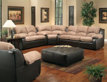 Mocha Fabric & Dark Brown Vinyl Modern Sectional Sofa w/Options [CHFSS-V3-3201 Walter]