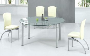 Frosted Glass Top Contemporary Dinette Table w/Metal Legs [AEDS-350DT&350CH Beige]