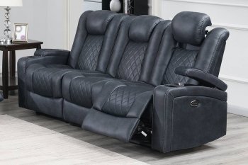 F86329 Power Recliner Sofa in Ink Blue Leatherette by Poundex [PXS-F86329]