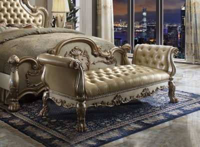 Dresden Bench 96488 in Gold Patina & Bone PU by Acme