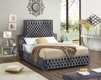 Sedona Upholstered Bed in Grey Velvet Fabric w/Options [MRB-Sedona Grey]