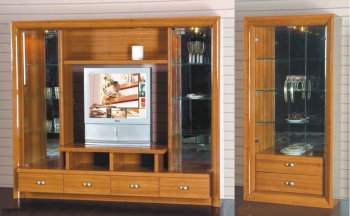 Cherry Finish Modern Wall Unit With Display Cabinets [EFTV-D216 Cherry]