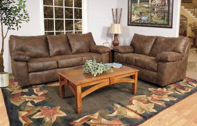 Tobacco Leather-Look Fabric Modern Sofa & Loveseat Set w/Options