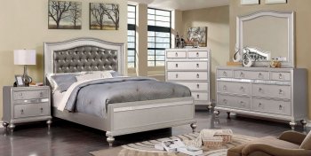 Ariston Bedroom CM7171 w/Padded Headboard in Silver w/Options [FABS-CM7171SV-Ariston]