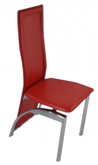 Set of 4 Red Leatherette Modern Dining Chairs w/Chromed Legs