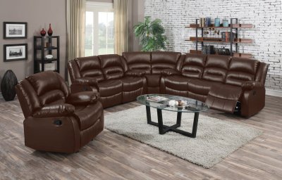 9172 Reclining Sectional Sofa in Brown Bonded Leather w/Options