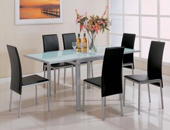 Silver Modern Dinette w/Frosted Glass Top Extendible Table [CRDS-134-120211]