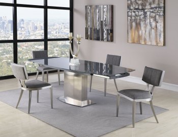 Mavis Dining Table 5Pc Set w/Grey Glass Top by Chintaly [CYDS-Mavis Brushed]