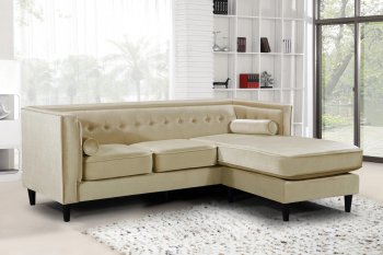 Taylor Sectional Sofa 643 in Beige Velvet Fabric by Meridian [MRSS-643 Beige Taylor]