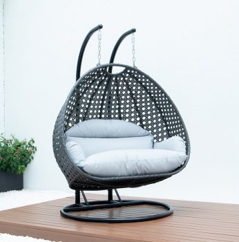 Wicker Hanging Double Egg Swing Chair ESCCH-57LGR by LeisureMod [LMOUT-ESCCH-57LGR]