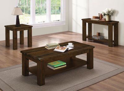 704748 Coffee Table 3Pc Set in Rustic Pecan by Coaster w/Options