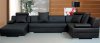 Black Leather Modern Sectional Sofa w/Throw Pillows