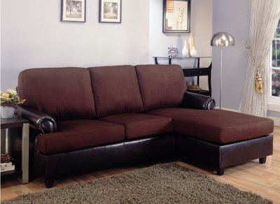 Dark Brown Microfiber Modern Small Sectional Sofa w/Vinyl Base