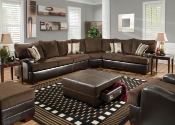 Brown Godiva Fabric Modern Sectional Sofa w/Bonded Leather Base [AFSS-4800-Godiva]