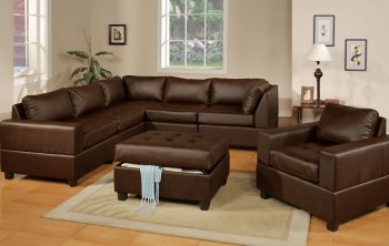 Walnut Bonded Leather 5Pc Modular Sectional Sofa w/Tufted Seats [PXSS-F7366]