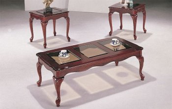 Cherry High Gloss Finish Traditional 3PC Coffee Table Set [PXCT-F3088]