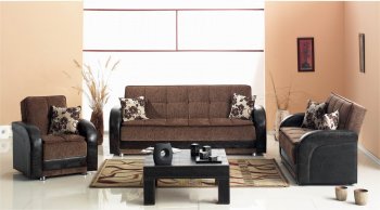 Utica Sofa Bed in Dark Brown Fabric & Black Vinyl w/Options [MYSB-Utica]