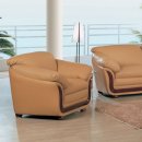 Elegant Living Room Set with Tan Leather Upholstery