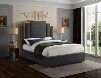 Hugo Bed in Grey Velvet Fabric by Meridian [MRB-Hugo Grey]