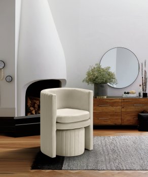 Selena Accent Chair & Ottoman 555 in Cream Velvet by Meridian [MRCC-555 Selena Cream]