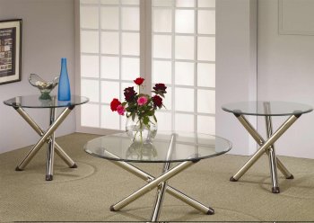 Nickle Plated Legs & Round Glass Top Modern 3Pc Coffee Table Set [CRCT-701532]