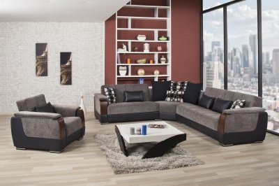 Modena Sectional Sofa in Gray Fabric by Casamode w/Options