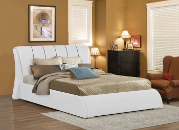 B193 Upholstered Bed in White w/Black Piping [EGB-B193]