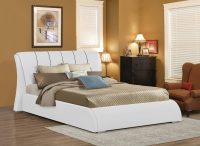 B193 Upholstered Bed in White w/Black Piping