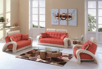 7032 Sofa in Orange & Beige Bonded Leather w/Options [EGS-7032]