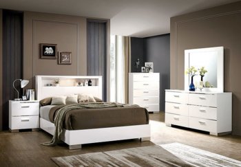 Malte 5Pc Bedroom Set CM7049WH in White & Silver w/Options [FABS-CM7049WH-Malte]