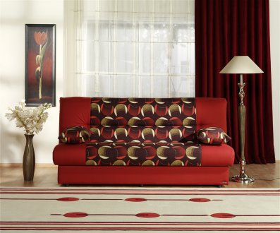 Contemporary Red Microfiber Sofa Bed with Storage Unit