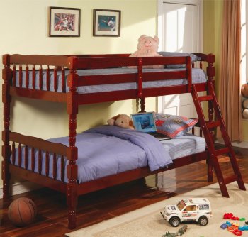 Rich Cherry Finish Casual Twin Over Twin Bunk Bed w/Ladder [CRKB-5040CH]